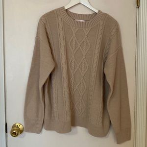 Jillian Harris Joe Fresh “Steph” Cable Knit Sweater in Nude Pink